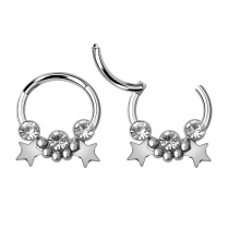 316L Surgical Steel Tribal Beads 3 Crystals Double Stars Segment Nose Clicker Rings